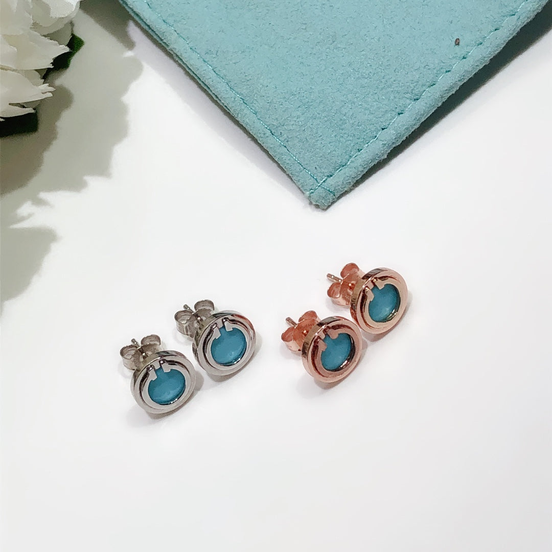 [⭐Sparkve Jewels]TURQUOISE CIRCLE WHITE GOLD EARRINGS