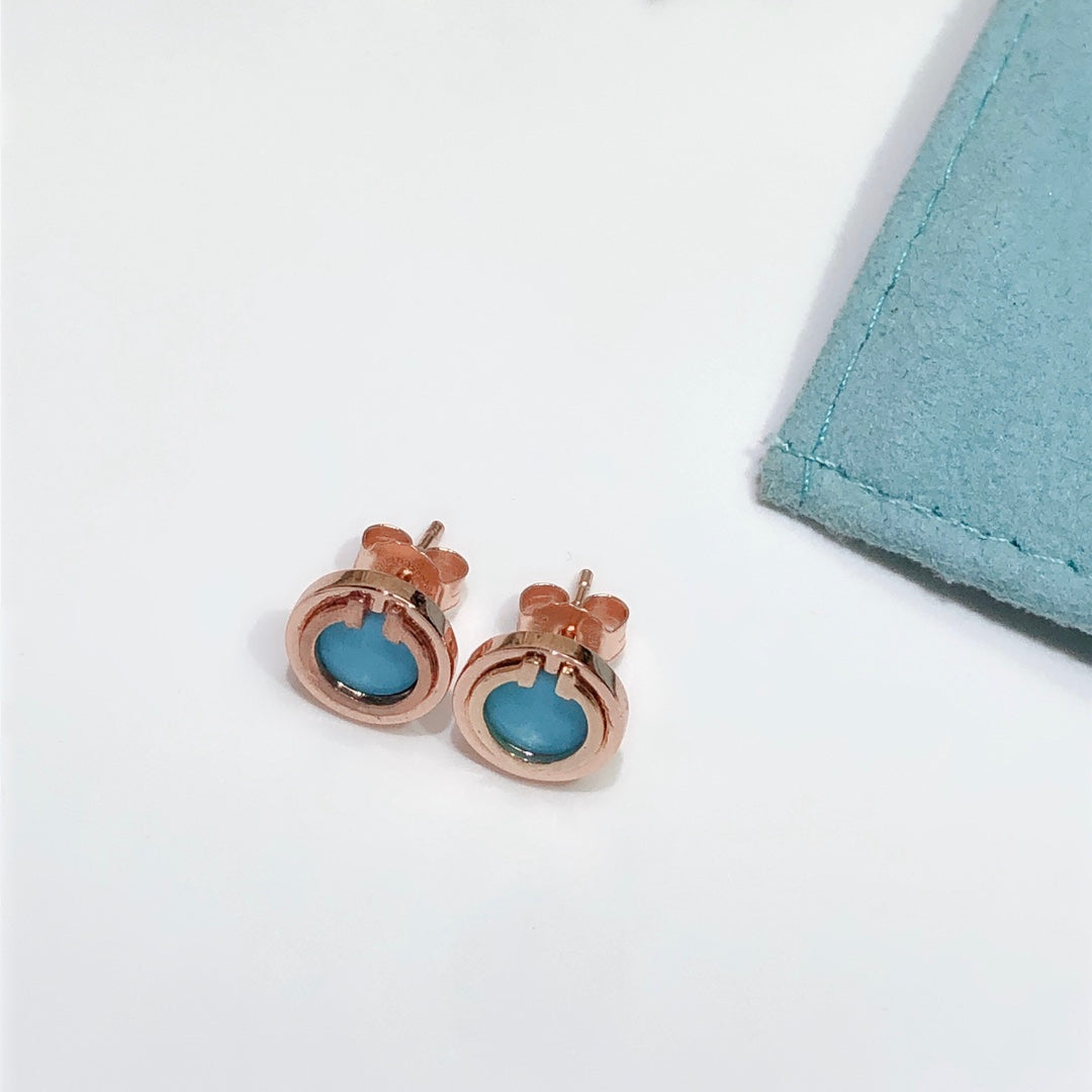 [⭐Sparkve Jewels]TURQUOISE CIRCLE WHITE GOLD EARRINGS