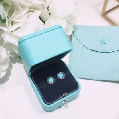 [⭐Sparkve Jewels]TURQUOISE CIRCLE WHITE GOLD EARRINGS
