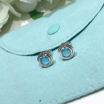 [⭐Sparkve Jewels]TURQUOISE CIRCLE WHITE GOLD EARRINGS