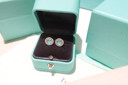 [⭐Sparkve Jewels]TURQUOISE CIRCLE WHITE GOLD EARRINGS