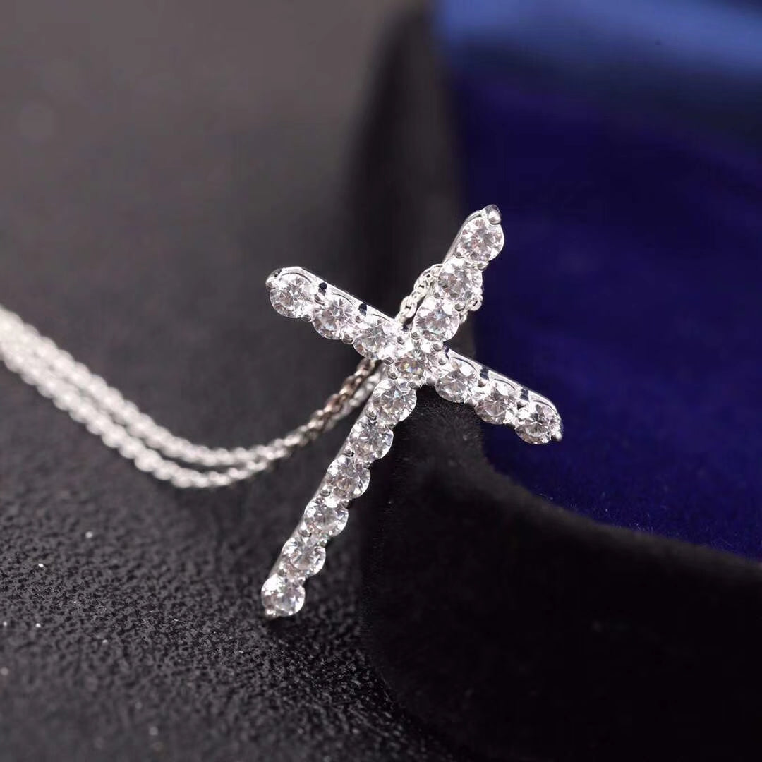 [⭐Sparkve Jewels]MOISSANITE STONE CROSS PENDANT NECKLACE SIMULATED DIAMOND CROSS CHOKER