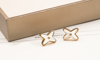 [⭐Sparkve]JEUX DE WHITE MOP ROSE GOLD DIAMOND EARRINGS