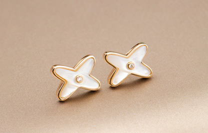 [⭐Sparkve]JEUX DE WHITE MOP PINK GOLD DIAMOND EARRINGS