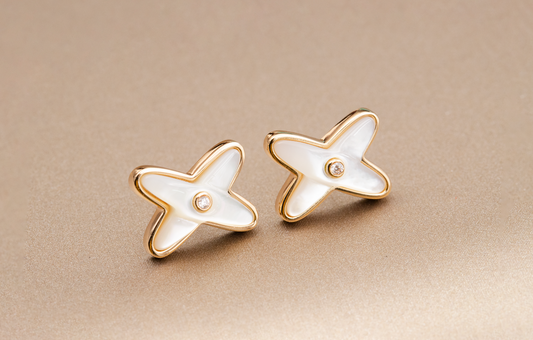 [⭐Sparkve]JEUX DE WHITE MOP PINK GOLD DIAMOND EARRINGS