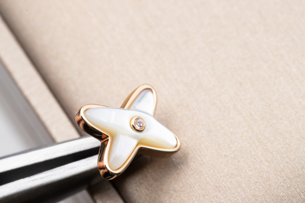 [⭐Sparkve]JEUX DE WHITE MOP PINK GOLD DIAMOND EARRINGS