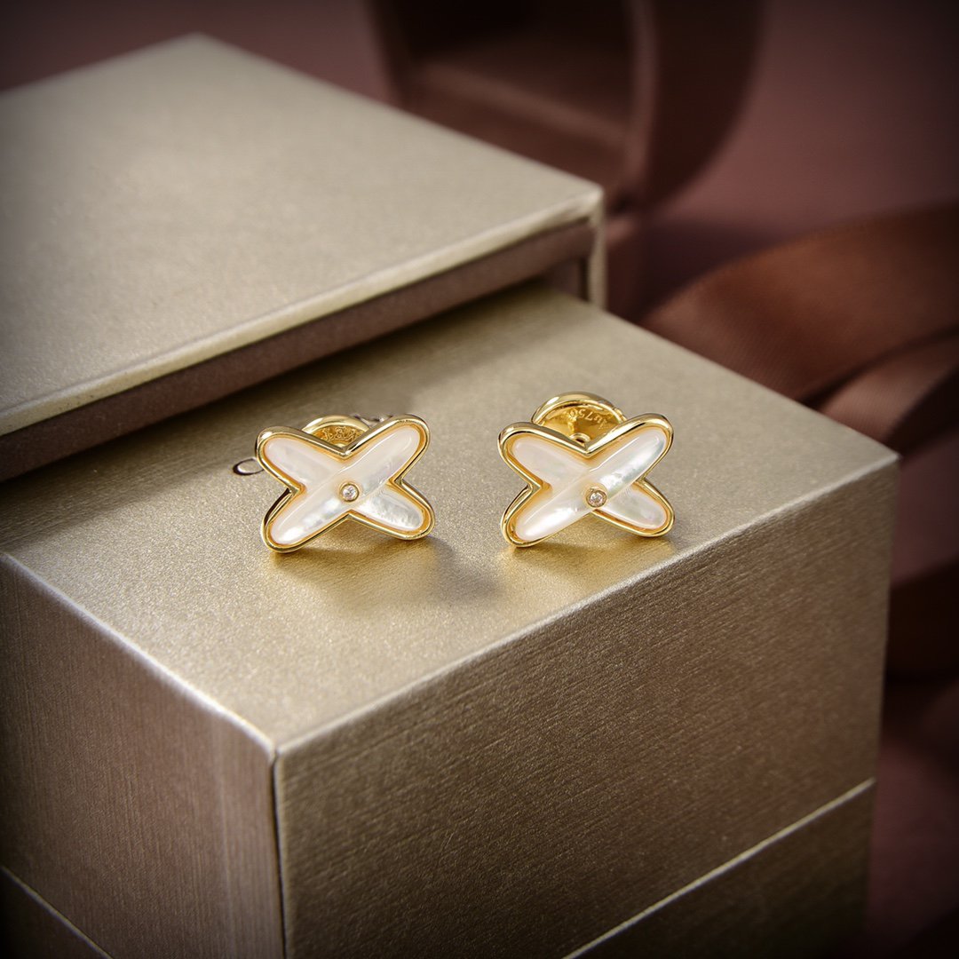 [⭐Sparkve]JEUX DE WHITE MOP GOLD DIAMOND EARRINGS