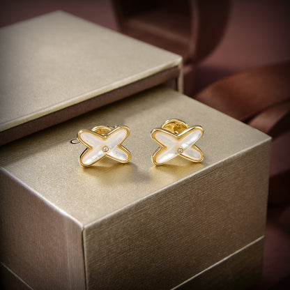 [⭐Sparkve]JEUX DE WHITE MOP GOLD DIAMOND EARRINGS