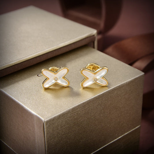 [⭐Sparkve]JEUX DE WHITE MOP GOLD DIAMOND EARRINGS
