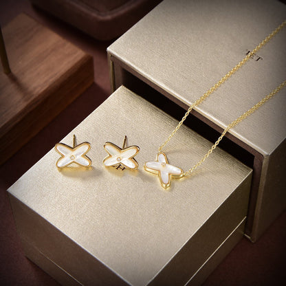 [⭐Sparkve]JEUX DE WHITE MOP GOLD DIAMOND EARRINGS