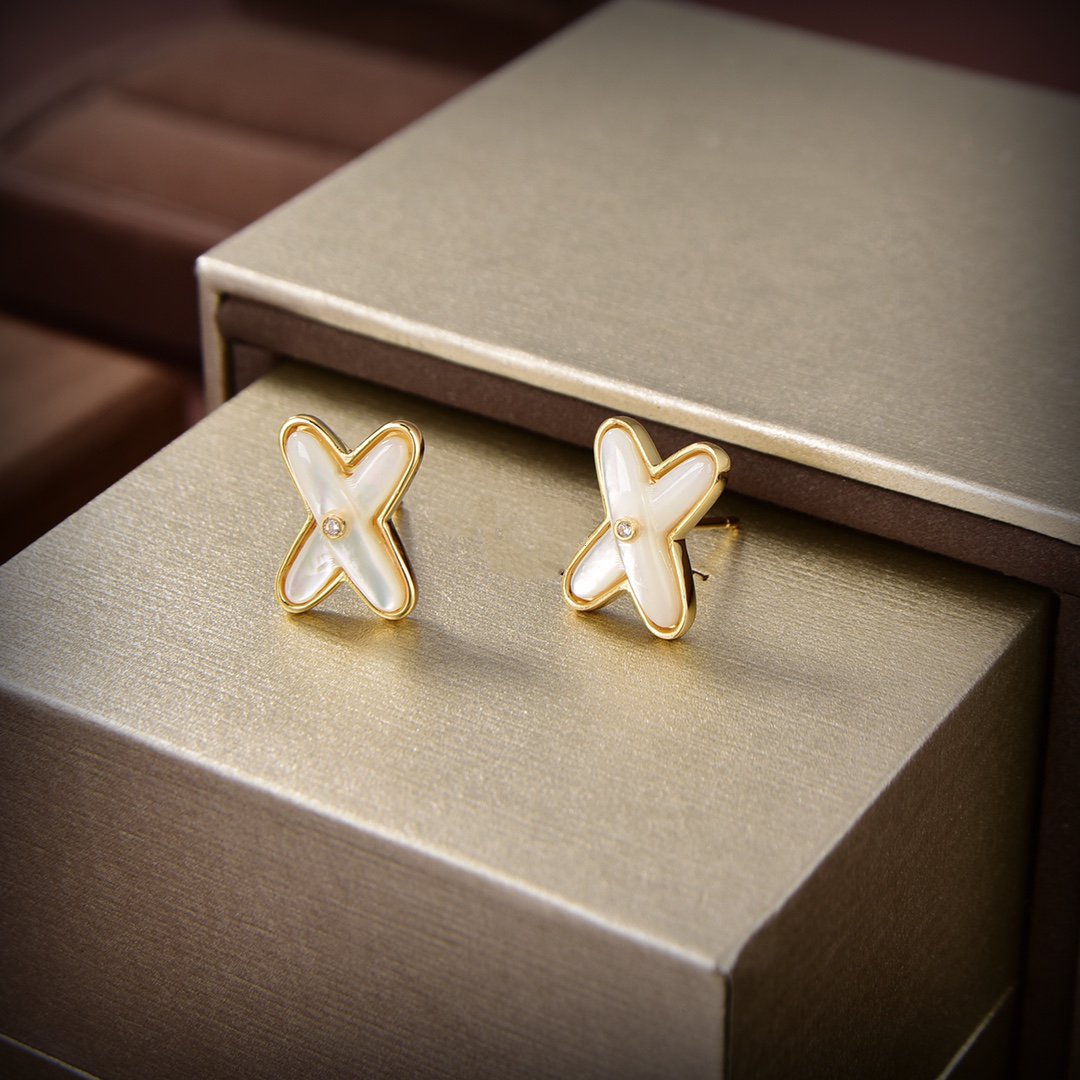 [⭐Sparkve]JEUX DE WHITE MOP GOLD DIAMOND EARRINGS