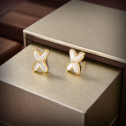 [⭐Sparkve]JEUX DE WHITE MOP GOLD DIAMOND EARRINGS