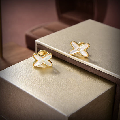 [⭐Sparkve]JEUX DE WHITE MOP GOLD DIAMOND EARRINGS