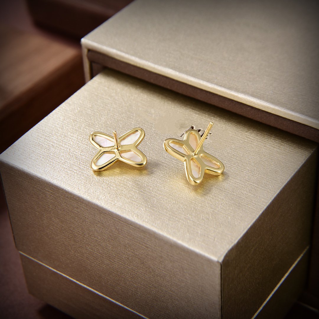 [⭐Sparkve]JEUX DE WHITE MOP GOLD DIAMOND EARRINGS