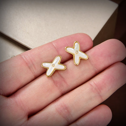 [⭐Sparkve]JEUX DE WHITE MOP GOLD DIAMOND EARRINGS