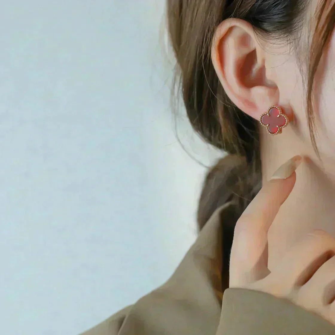 [⭐Sparkve]CLOVER MEDIUM 1 MOTIFS CARNELIAN  EARRINGS