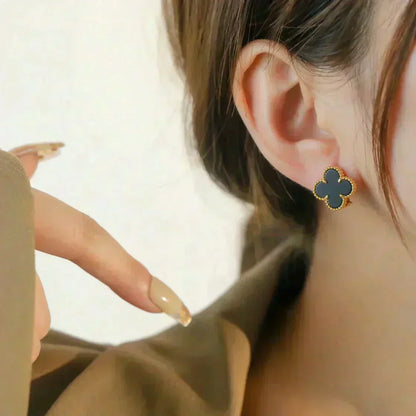 [⭐Sparkve]CLOVER MEDIUM 1 MOTIFS  ONYX STUD EARRINGS