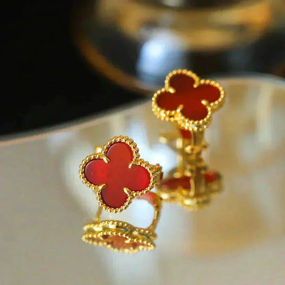 [⭐Sparkve]CLOVER MEDIUM 1 MOTIFS CARNELIAN  EARRINGS