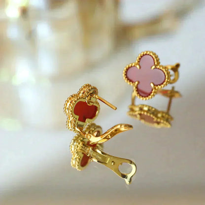 [⭐Sparkve]CLOVER MEDIUM 1 MOTIFS CARNELIAN  EARRINGS