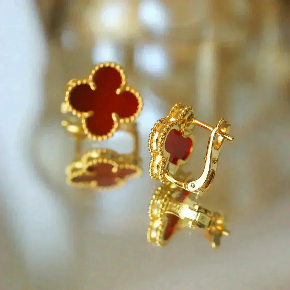 [⭐Sparkve]CLOVER MEDIUM 1 MOTIFS CARNELIAN  EARRINGS