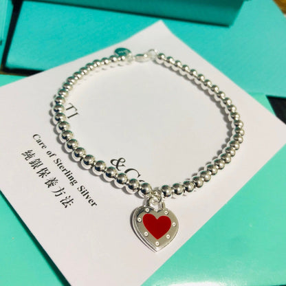 [⭐Sparkve Jewels]LOVE TIFFANY RED HEART TAG BEAD BRACELET