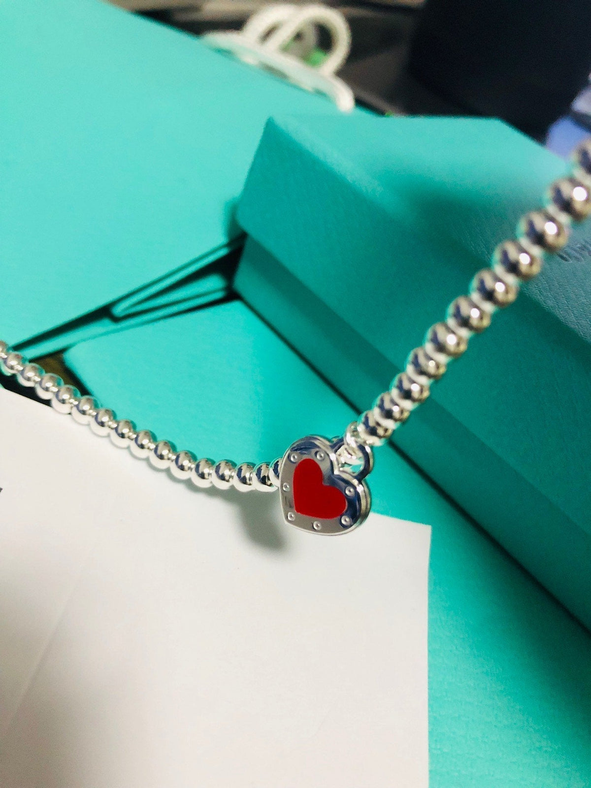 [⭐Sparkve Jewels]LOVE TIFFANY RED HEART TAG BEAD BRACELET