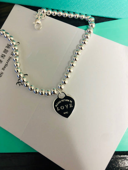 [⭐Sparkve Jewels]LOVE TIFFANY RED HEART TAG BEAD BRACELET