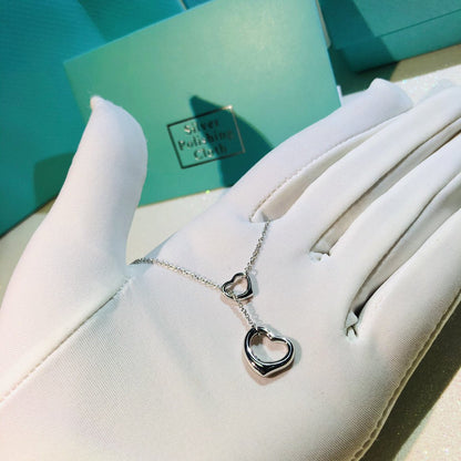 [⭐Sparkve Jewels]OPEN HEART LARIAT NECKLACE SILVER