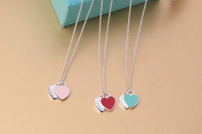 [⭐Sparkve Jewels]DOUBLE HEART TAG PENDANT SILVER MINI NECKLACE