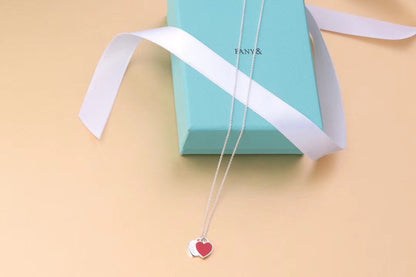 [⭐Sparkve Jewels]DOUBLE HEART TAG PENDANT SILVER MINI NECKLACE