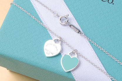 [⭐Sparkve Jewels]DOUBLE HEART TAG PENDANT SILVER MINI NECKLACE