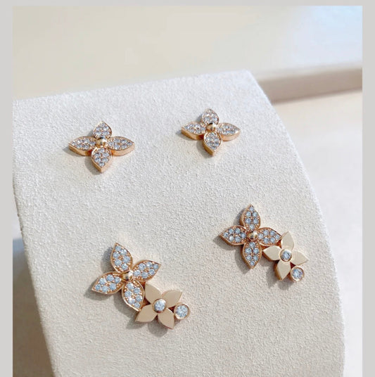 [⭐Sparkve]STAR BLOSSOM STUD EARRINGS PINK GOLD DIAMONDS