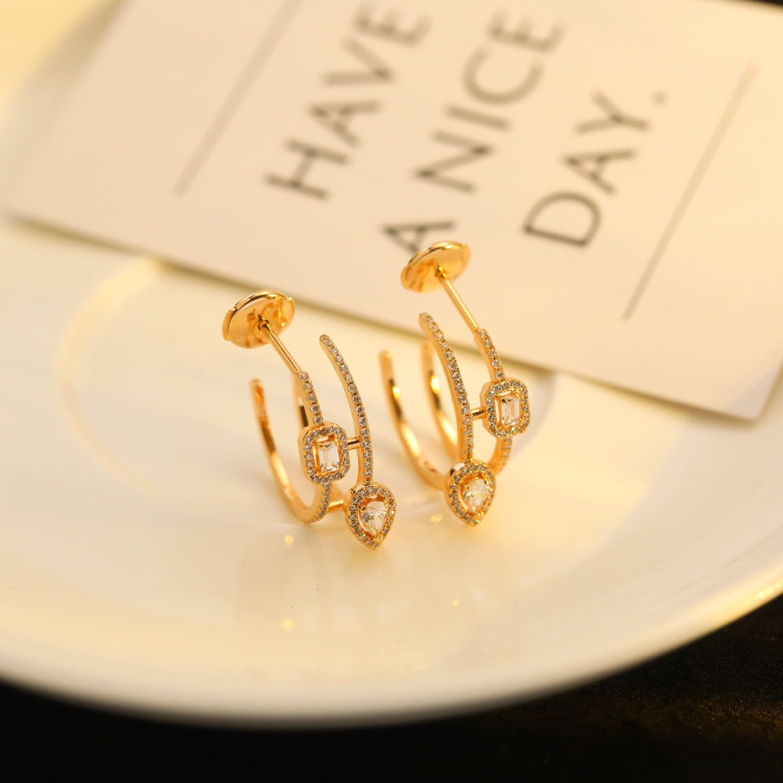 [⭐Sparkve]CREOLES MY TWIN 2 RANGS SILVER DIAMOND EARRINGS