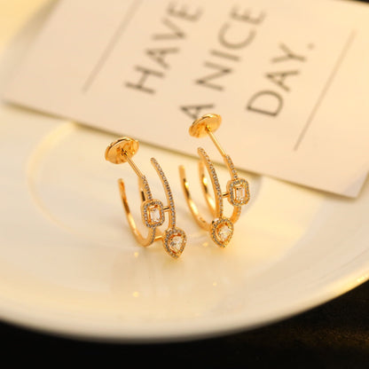 [⭐Sparkve]CREOLES MY TWIN 2 RANGS SILVER DIAMOND EARRINGS