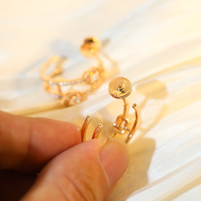 [⭐Sparkve]CREOLES MY TWIN 2 RANGS SILVER DIAMOND EARRINGS