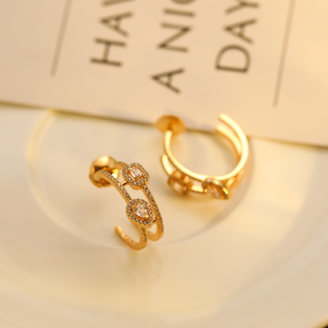 [⭐Sparkve]CREOLES MY TWIN 2 RANGS SILVER DIAMOND EARRINGS