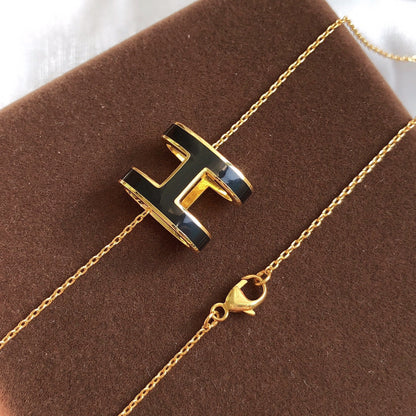 [⭐Sparkve]HM CLIC BLACK ENAMEL GOLD NECKLACE