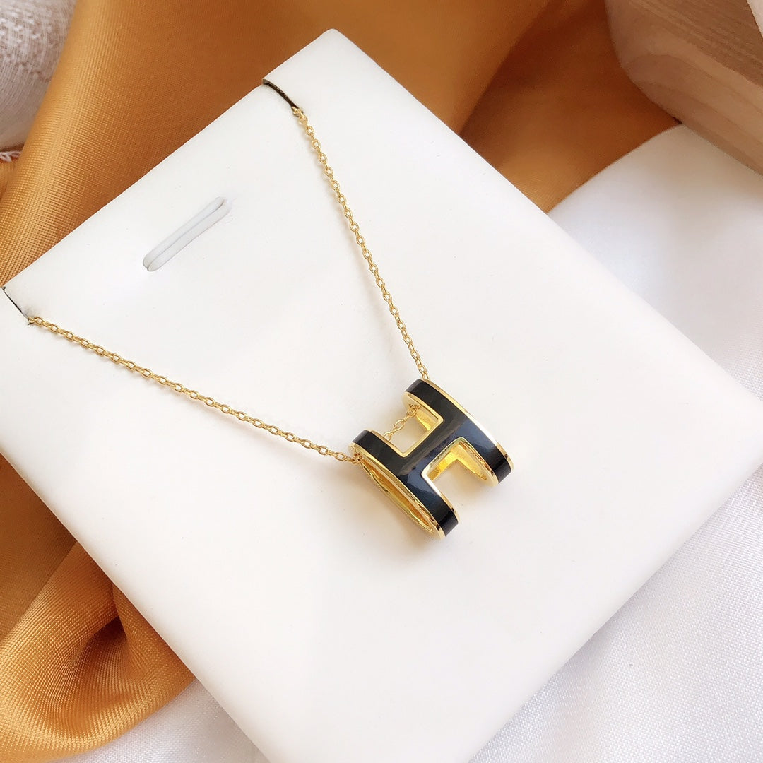 [⭐Sparkve]HM CLIC BLACK ENAMEL GOLD NECKLACE