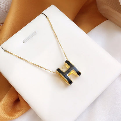 [⭐Sparkve]HM CLIC BLACK ENAMEL GOLD NECKLACE