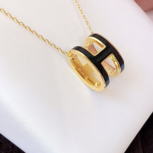 [⭐Sparkve]HM CLIC BLACK ENAMEL GOLD NECKLACE