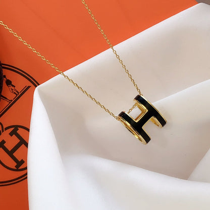 [⭐Sparkve]HM CLIC BLACK ENAMEL GOLD NECKLACE