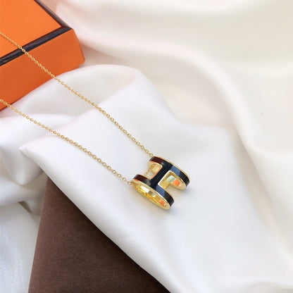 [⭐Sparkve]HM CLIC BLACK ENAMEL GOLD NECKLACE