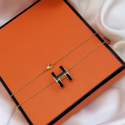 [⭐Sparkve]HM CLIC BLACK ENAMEL GOLD NECKLACE