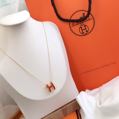 [⭐Sparkve]HM CLIC RED ENAMEL GOLD NECKLACE
