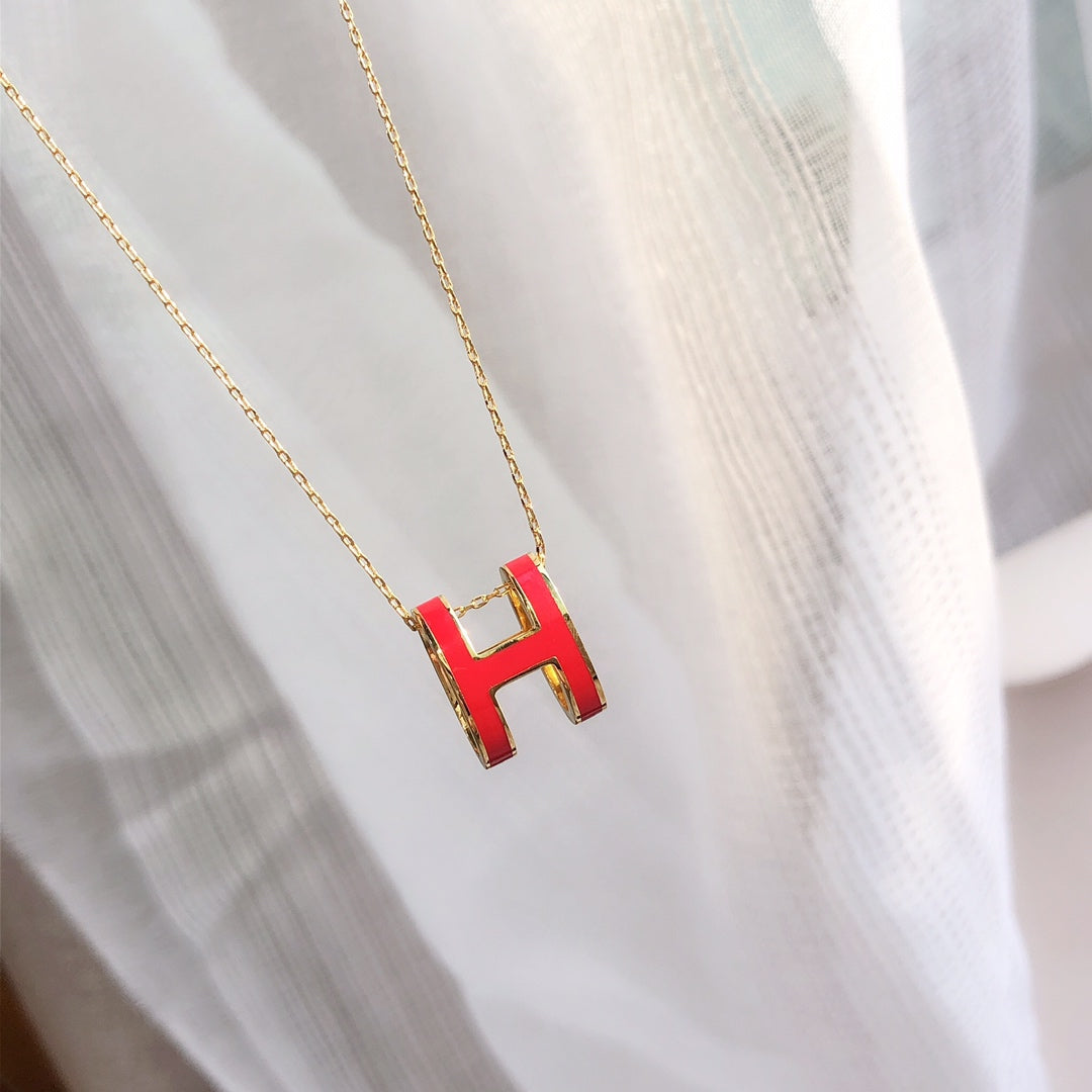 [⭐Sparkve]HM CLIC RED ENAMEL GOLD NECKLACE