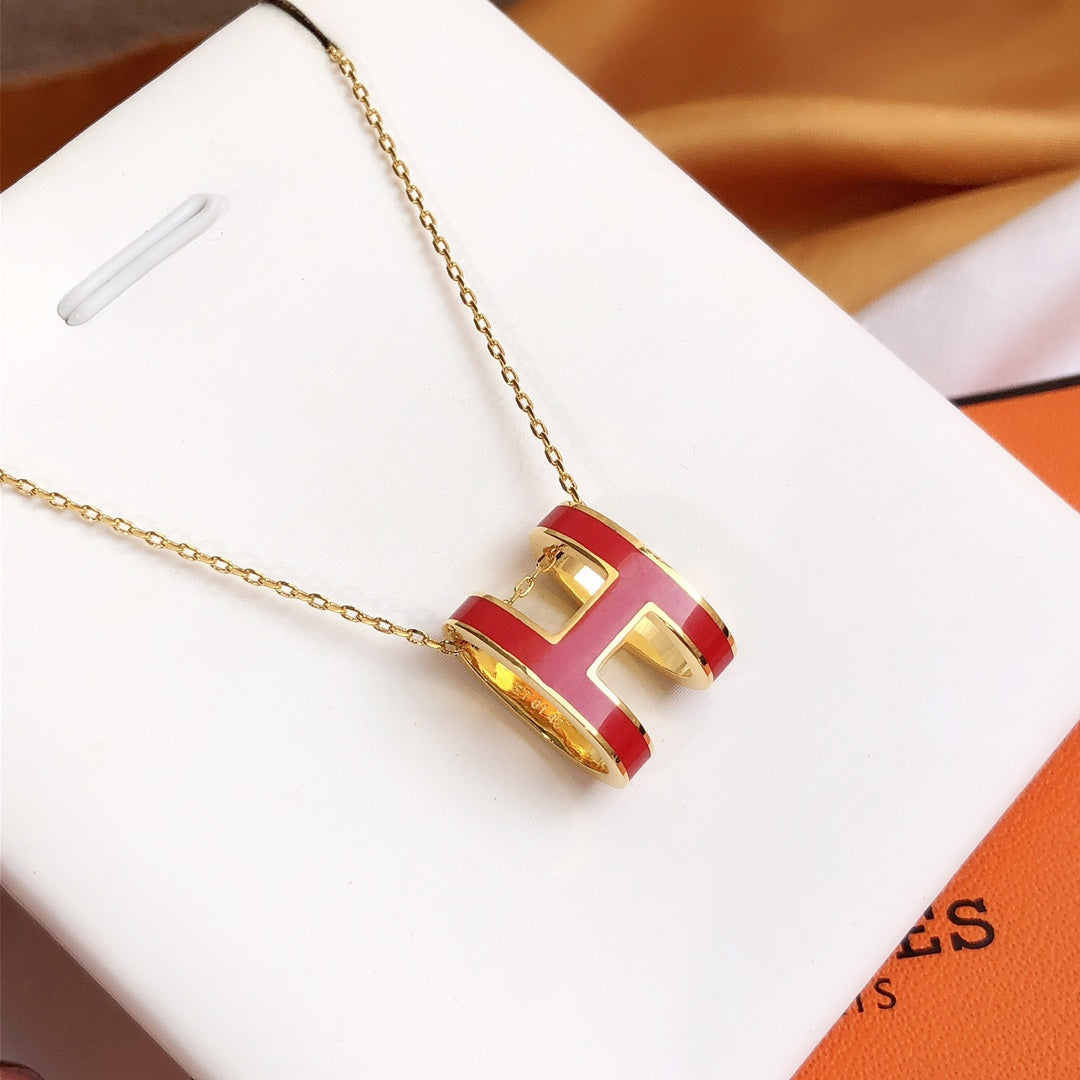 [⭐Sparkve]HM CLIC RED ENAMEL GOLD NECKLACE