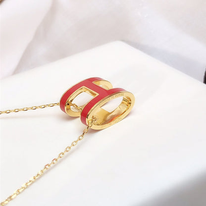 [⭐Sparkve]HM CLIC RED ENAMEL GOLD NECKLACE