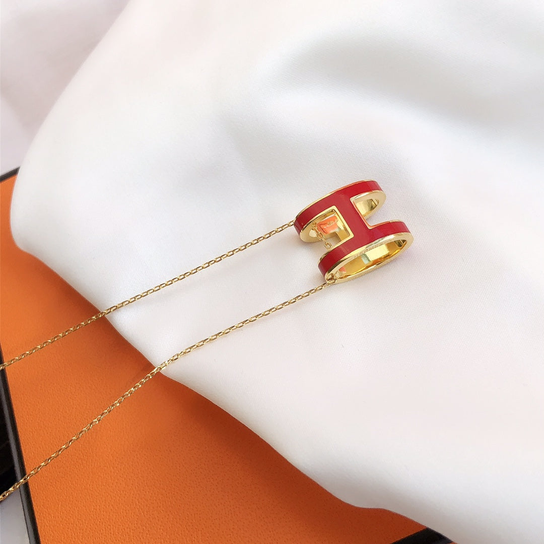[⭐Sparkve]HM CLIC RED ENAMEL GOLD NECKLACE