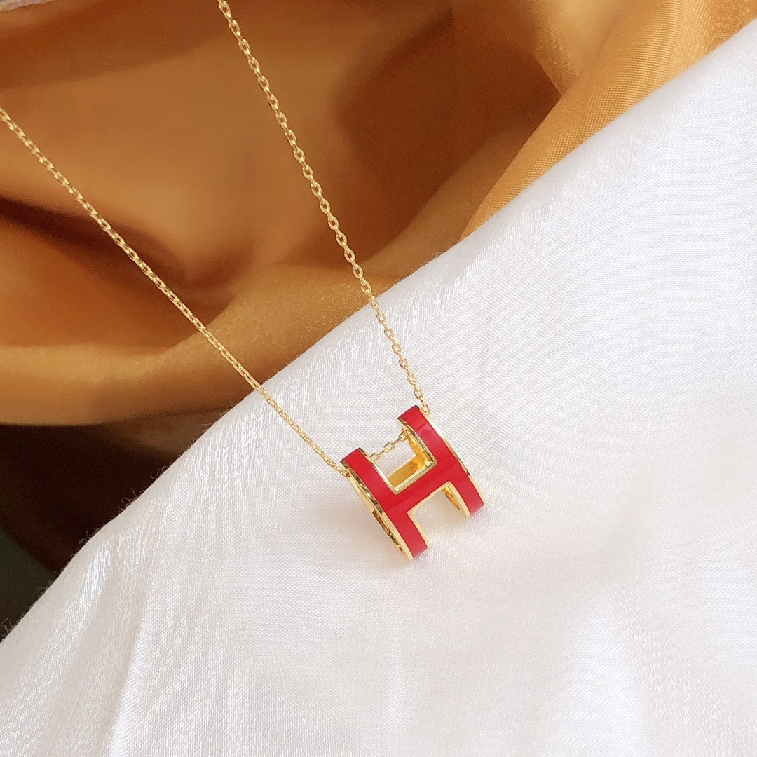[⭐Sparkve]HM CLIC RED ENAMEL GOLD NECKLACE