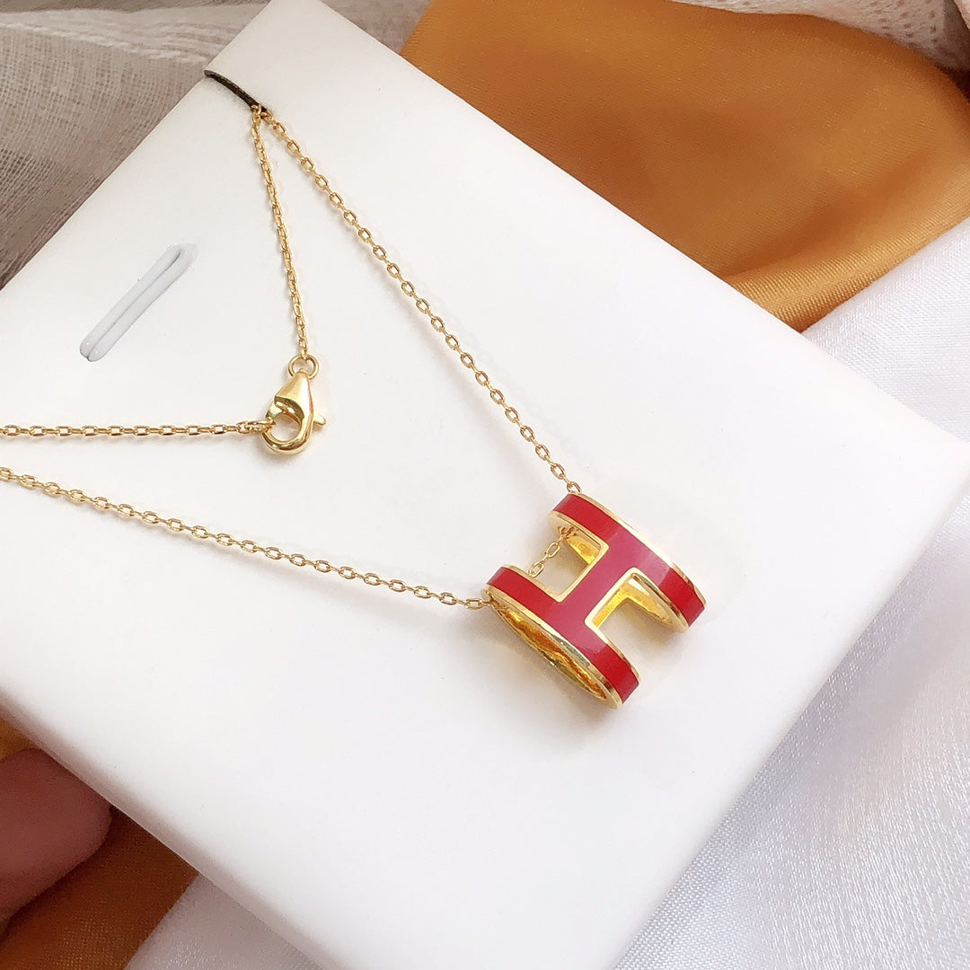[⭐Sparkve]HM CLIC RED ENAMEL GOLD NECKLACE